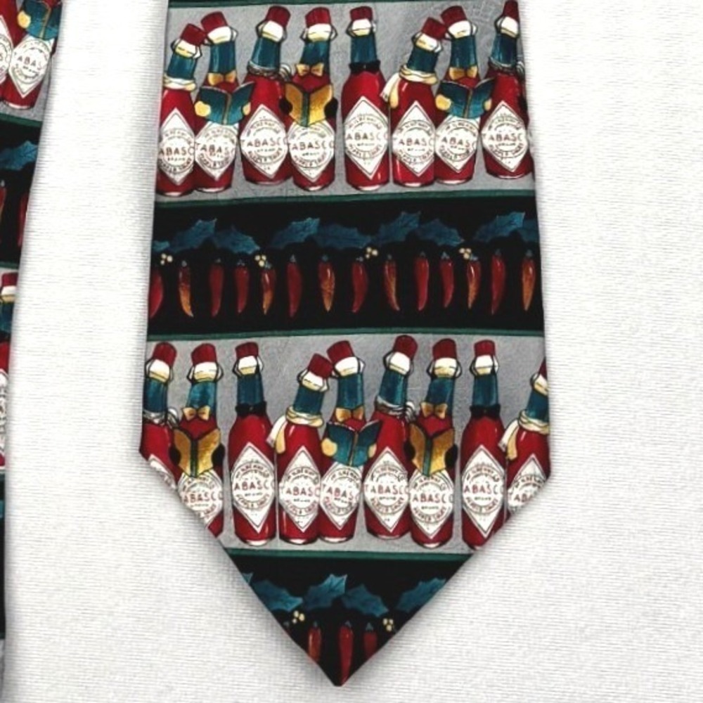 Vintage NWT Tabasco Tie Mens Silk Christmas Caroling Sauce Bottles Holiday USA